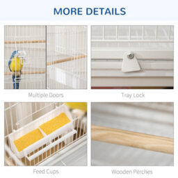 Pawhut Large Bird Cage Budgie Cage For Finch Canaries Parrot With Stand White - thumbnail 7