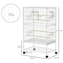 Pawhut Large Bird Cage Budgie Cage For Finch Canaries Parrot With Stand White - thumbnail 3