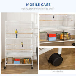 Pawhut Large Bird Cage Budgie Cage For Finch Canaries Parrot With Stand White - thumbnail 5