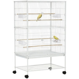 Pawhut Large Bird Cage Budgie Cage For Finch Canaries Parrot With Stand White - thumbnail 2