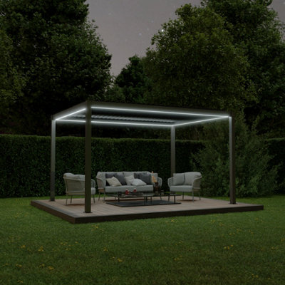 Agadon Aluminium Pergola Shading System 300 X 400 Cm Anthracite With Led Lights And Motorised Slats - image 1