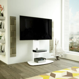 "Avf Lugano 80Cm Oval Pedestal Tv Stand, For Tvs 32-65"" - Satin White" - thumbnail 1