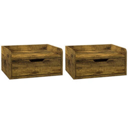 Wyld Haus Mita Tova Rustic Brown Set Of 2 Wall-Mounted Floating Bedside Tables With Drawer Storage - thumbnail 2