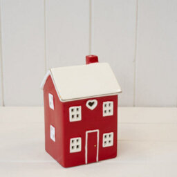 Four Candle Tall Red Ceramic Led Heart House - thumbnail 2