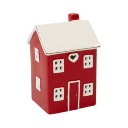 Four Candle Tall Red Ceramic Led Heart House - thumbnail 1