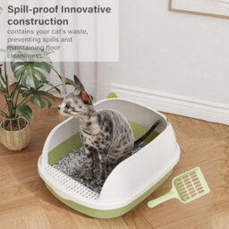 Vivo Cat Litter Tray Open Top High Rim Plastic Box With Scoop 48 X 40 X 20Cm - Green - thumbnail 2