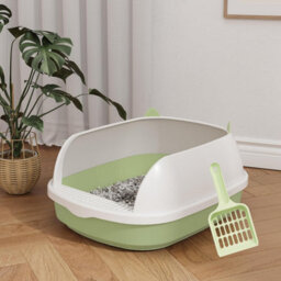 Vivo Cat Litter Tray Open Top High Rim Plastic Box With Scoop 48 X 40 X 20Cm - Green