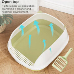 Vivo Cat Litter Tray Open Top High Rim Plastic Box With Scoop 48 X 40 X 20Cm - Green - thumbnail 3