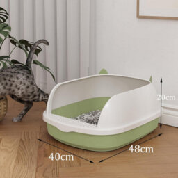 Vivo Cat Litter Tray Open Top High Rim Plastic Box With Scoop 48 X 40 X 20Cm - Green - thumbnail 4