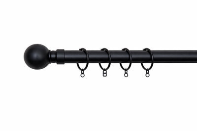Shopnbits Black Extendable Curtain Pole Set 120 To 210Cm 28mm Diameter Metal Rod Ball Finials Rings Brackets - image 1