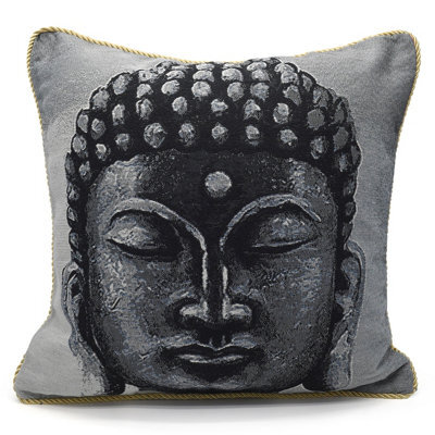 Velosso Artistic Tapestry Design Cushion, Motif, Zip Closure, Machine Washable - Charcoal