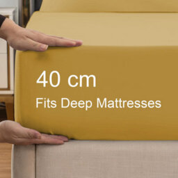 Ameha Ochre Fitted Sheet 40Cm Extra Deep Pocket Bed Sheets Single 91X190Cm, Breathable & Anti Allergic Bedding Sheet - thumbnail 3
