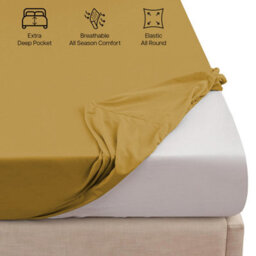 Ameha Ochre Fitted Sheet 40Cm Extra Deep Pocket Bed Sheets Single 91X190Cm, Breathable & Anti Allergic Bedding Sheet - thumbnail 4