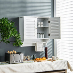 Bathroom Medicine Cabinet Wall Mounted Louvered Doors Cabinet - thumbnail 6