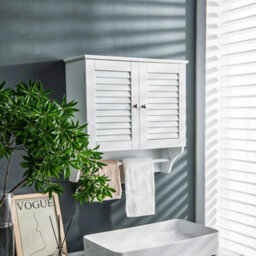 Bathroom Medicine Cabinet Wall Mounted Louvered Doors Cabinet - thumbnail 5