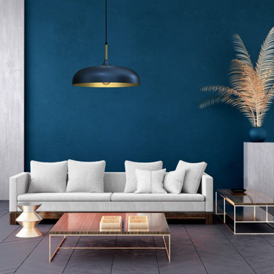 Milagro Lincoln Blue 45Cm Pendant Lamp Stylish Hand Made Scandi Style Lamp With A Golden Finish To The Shade Interior 1Xe27 - image 1