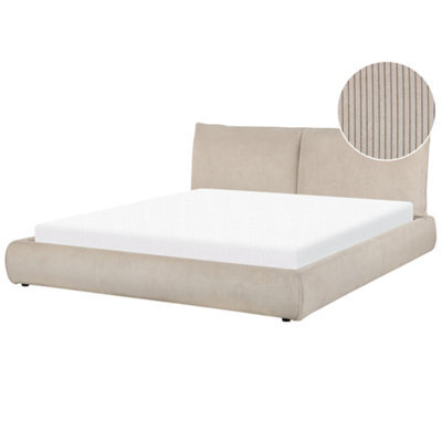 Beliani Waterbed Corduroy Vinay 180 X 200 Cm (Eu Super King) Taupe - image 1