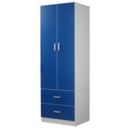 Urbn-Living Urbnliving 180Cm Height Blue Wooden 2 Door With 2 Drawer Compact Wardrobe Storage