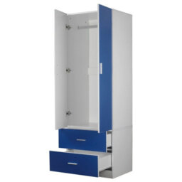 Urbn-Living Urbnliving 180Cm Height Blue Wooden 2 Door With 2 Drawer Compact Wardrobe Storage - thumbnail 2