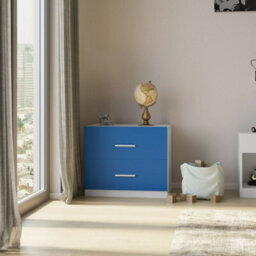 Urbn-Living Urbnliving 180Cm Height Blue Wooden 2 Door With 2 Drawer Compact Wardrobe Storage - thumbnail 5
