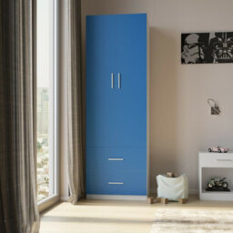 Urbn-Living Urbnliving 180Cm Height Blue Wooden 2 Door With 2 Drawer Compact Wardrobe Storage - thumbnail 3