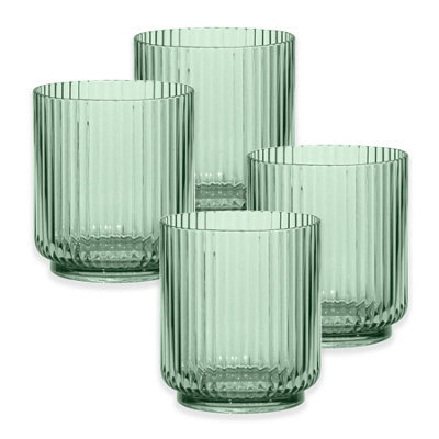 Purely Home Sage Green Acrylic Plastic 15Oz Ribbed Drinking Tumbler - Set Of 4 - image 1