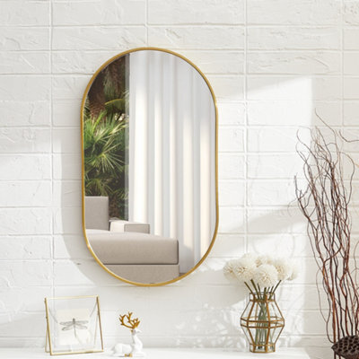 Living And Home Gold Wall Mounted Oval Bathroom Framed Mirror Vanity Mirror W 400 X H 700 mm - image 1