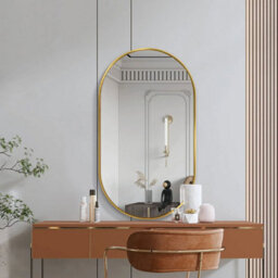 Living And Home Gold Wall Mounted Oval Bathroom Framed Mirror Vanity Mirror W 400 X H 700 mm - thumbnail 2