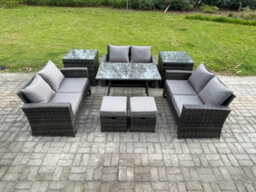 Fimous Outdoor Lounge Sofa Set Wicker Pe Rattan Garden Furniture Set With Rectangular Dining Table For Garden - thumbnail 2