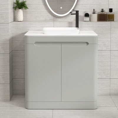 Royal Bathrooms Venice 800mm Dove Grey Freestanding Bathroom Countertop Vanity Unit 2 Door With Qubix Basin - image 1
