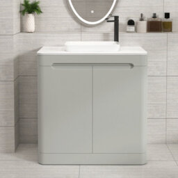 Royal Bathrooms Venice 800mm Dove Grey Freestanding Bathroom Countertop Vanity Unit 2 Door With Qubix Basin - thumbnail 1