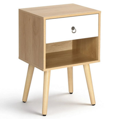 Set Of 2 Wood Bedside Table Cabinet Chest Of 1 Drawer Nightstand Storage Tables - image 1