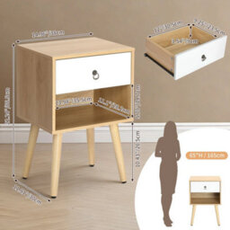 Set Of 2 Wood Bedside Table Cabinet Chest Of 1 Drawer Nightstand Storage Tables - thumbnail 2