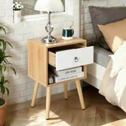 Set Of 2 Wood Bedside Table Cabinet Chest Of 1 Drawer Nightstand Storage Tables - thumbnail 5