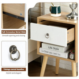 Set Of 2 Wood Bedside Table Cabinet Chest Of 1 Drawer Nightstand Storage Tables - thumbnail 3