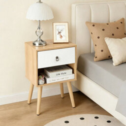 Set Of 2 Wood Bedside Table Cabinet Chest Of 1 Drawer Nightstand Storage Tables - thumbnail 4