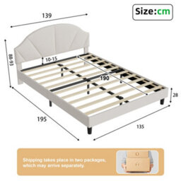 4Ft6 Double Upholstered Bed With Adjustable Headboard For Kids, Velvet Beige - thumbnail 8