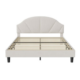 4Ft6 Double Upholstered Bed With Adjustable Headboard For Kids, Velvet Beige - thumbnail 7