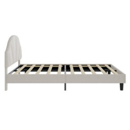 4Ft6 Double Upholstered Bed With Adjustable Headboard For Kids, Velvet Beige - thumbnail 6