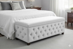 120Cm Wide Empire Ottoman Storage Box With Legs, White Velvet Chesterfield Upholstered Ottoman Footstool Coffee Table - thumbnail 4