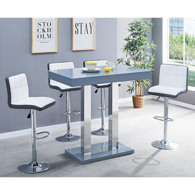 Furniture in Fashion Caprice Grey High Gloss Bar Table 4 Copez White Grey Stools - image 1