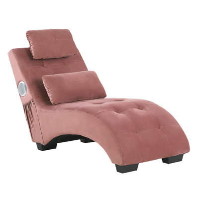 Beliani Chaise Longue Simorre Velvet Pastel Pink With Built-In Bluetooth Speaker - image 1