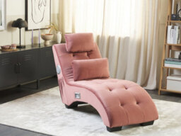 Beliani Chaise Longue Simorre Velvet Pastel Pink With Built-In Bluetooth Speaker - thumbnail 2