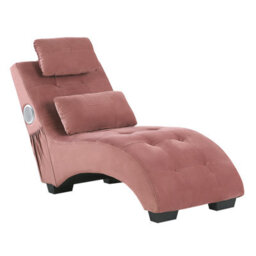 Beliani Chaise Longue Simorre With Built-In Bluetooth Speaker Velvet Pastel Pink