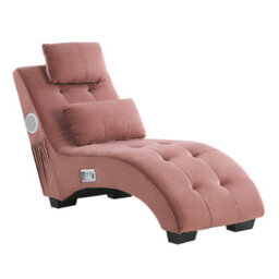 Beliani Chaise Longue Simorre Velvet Pastel Pink With Built-In Bluetooth Speaker - thumbnail 6
