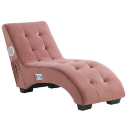 Beliani Chaise Longue Simorre Velvet Pastel Pink With Built-In Bluetooth Speaker - thumbnail 7