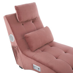 Beliani Chaise Longue Simorre Velvet Pastel Pink With Built-In Bluetooth Speaker - thumbnail 8