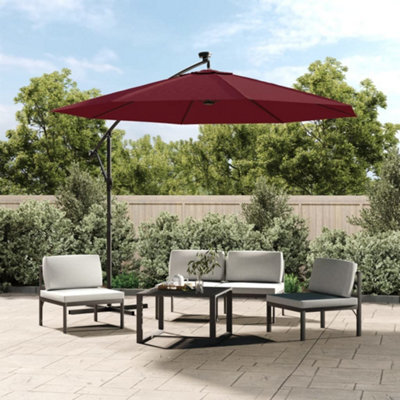 Walplus Cantilever Garden Parasol With Led Lights And Steel Pole Wine Red - image 1