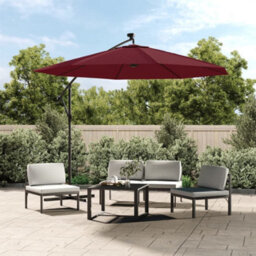 Walplus Cantilever Garden Parasol With Led Lights And Steel Pole Wine Red