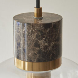 Luminosa Lighting Luminosa Travi Slim Pendant Ceiling Light Dark Brown Emperador Marble, Vintage Brass & Clear Glass E27 - thumbnail 5